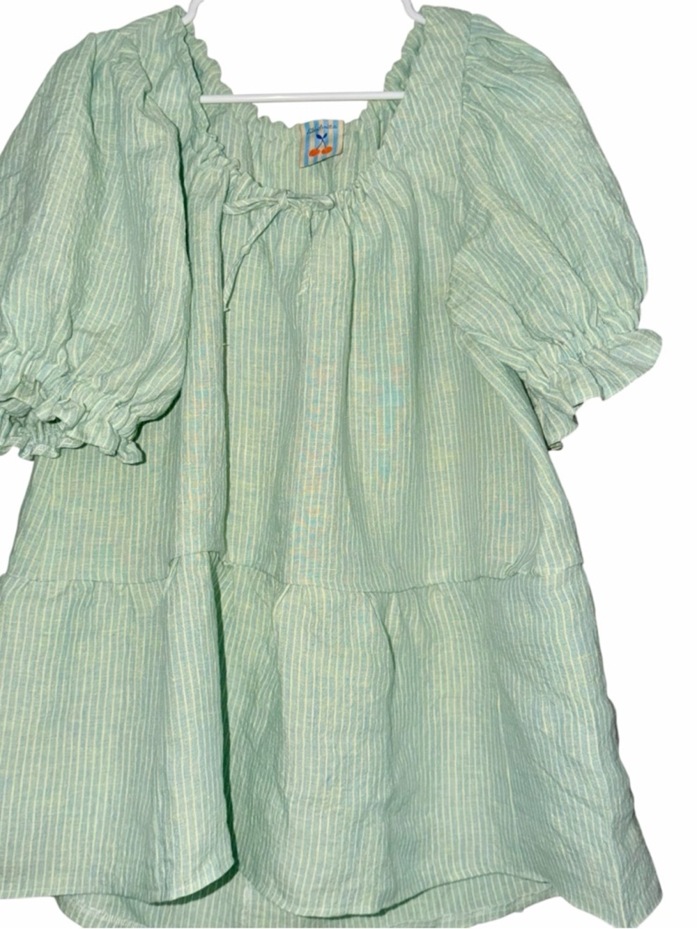 Handmade 100% Linen Mint Green Stripe Dress/Tunic - Picture 3 of 9